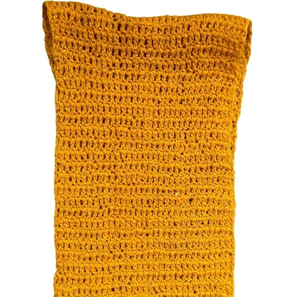 Vintage Pat Crowley Hand Crocheted 100% Wool Fringe Scarf Mustard Yellow Ireland